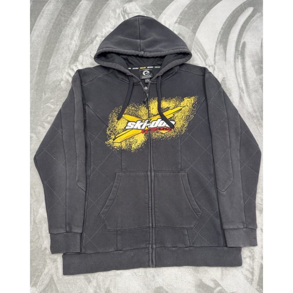 Vintage Ski-Doo Team Hoodie Mens Medium Black Full Zip Sweatshirt Jacket 90s Y2K